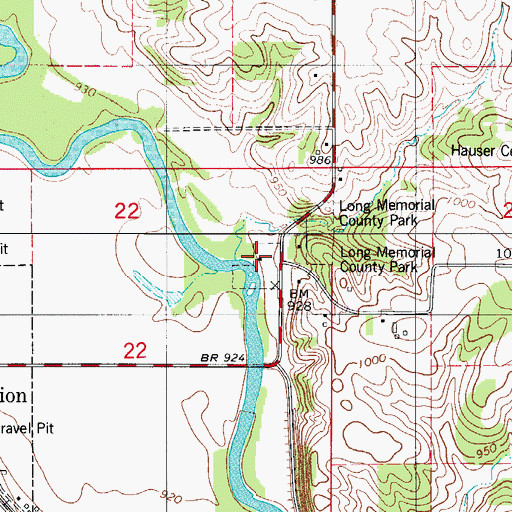 Topographic Map of Long Memorial County Park, IA