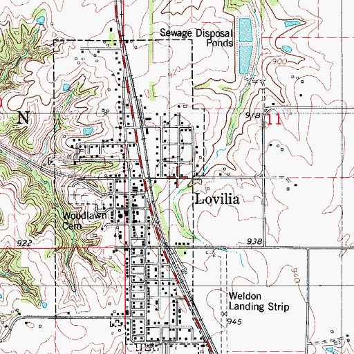 Topographic Map of Lovilia, IA