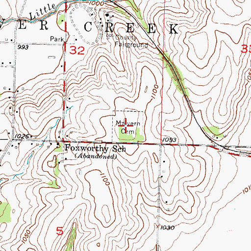 Topographic Map of Malvern Cemetery, IA