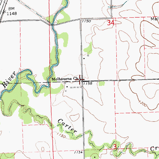 Topographic Map of Melbourne Church, IA