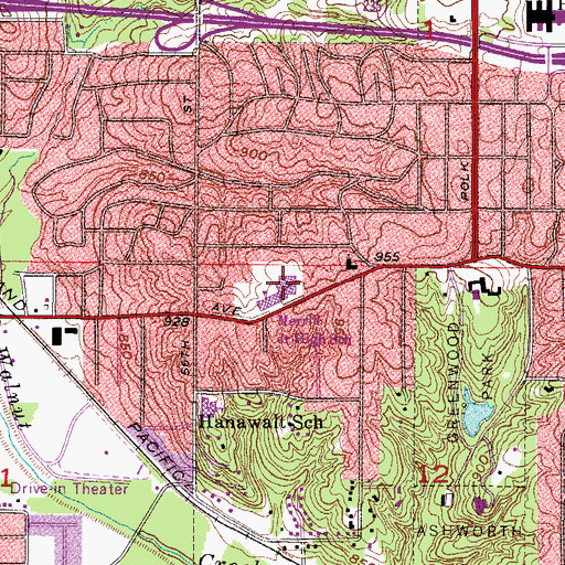 Topographic Map of Merrill Middle School, IA