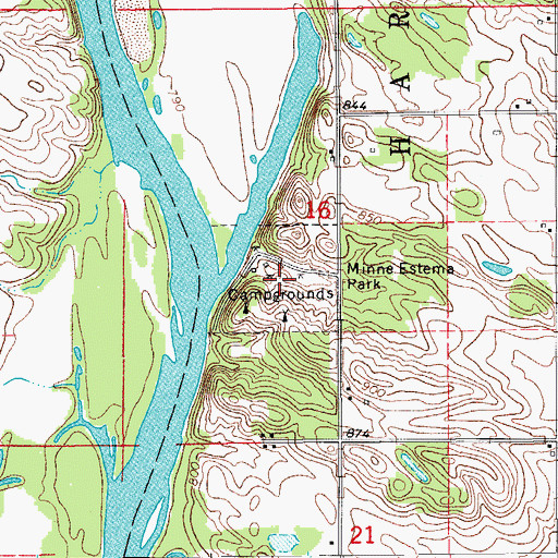 Topographic Map of Minne Estema Park, IA