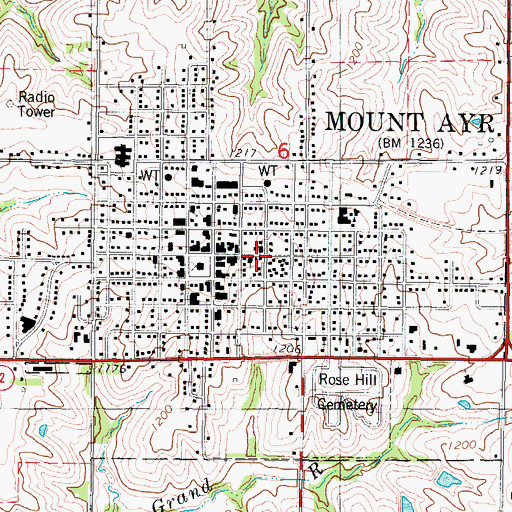 Topographic Map of Mount Ayr, IA