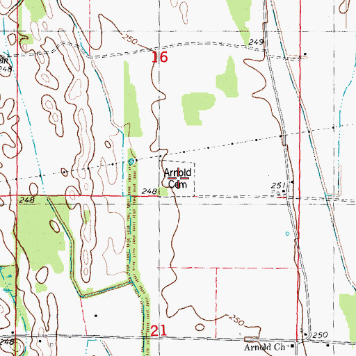 Topographic Map of Arnold Cemetery, AR