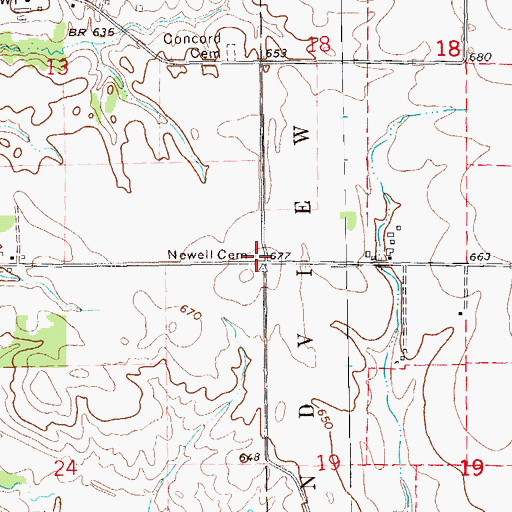 Topographic Map of Newell Cemetery, IA