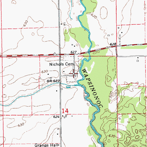 Topographic Map of Nichols Cemetery, IA