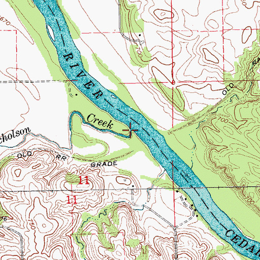 Topographic Map of Nicholson Creek, IA