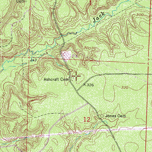 Topographic Map of Ashcraft Cemetery, AR
