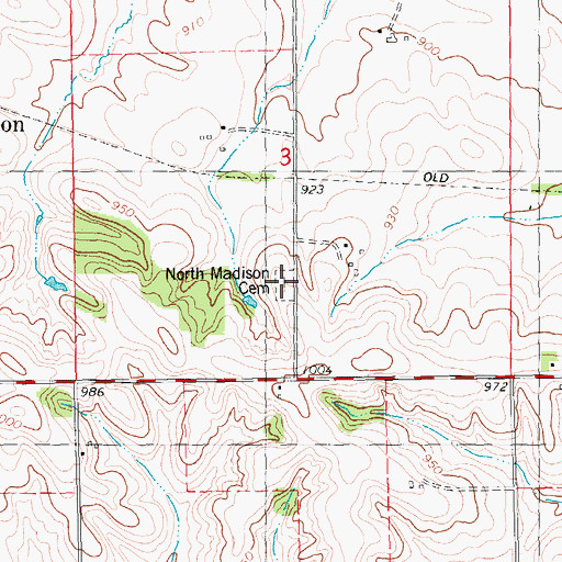 Topographic Map of North Madison Pioneer Cemetery, IA