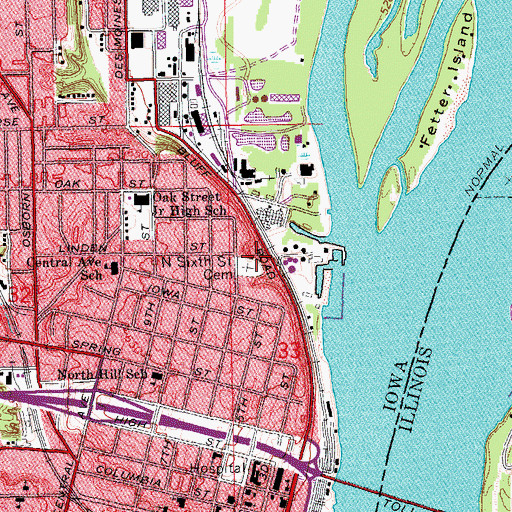 Topographic Map of North Sixth Street Catholic Cemetery, IA