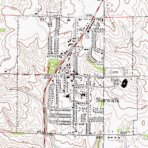 Topographic Map of Norwalk, IA