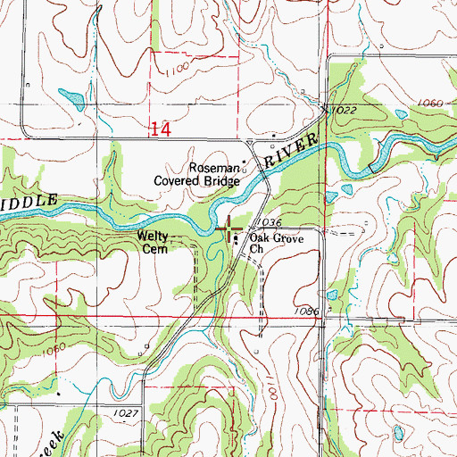 Topographic Map of Oak Grove Church, IA