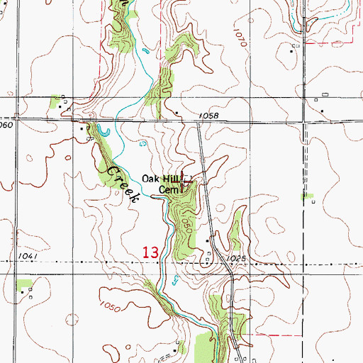 Topographic Map of Oak Hill Cemetery, IA