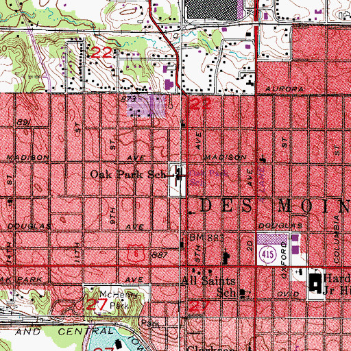 Topographic Map of Oak Park Elementary School, IA
