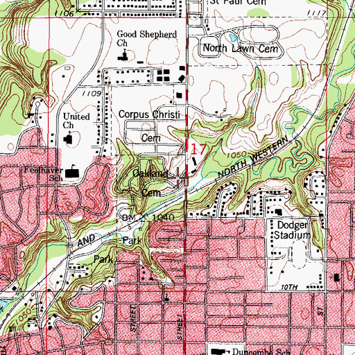 Topographic Map of Oakland Cemetery, IA