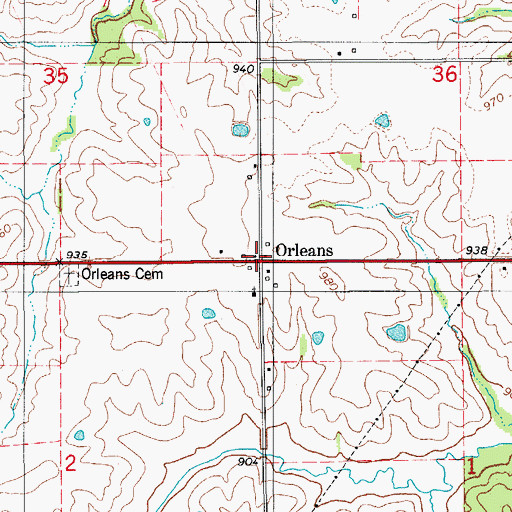Topographic Map of Orleans, IA