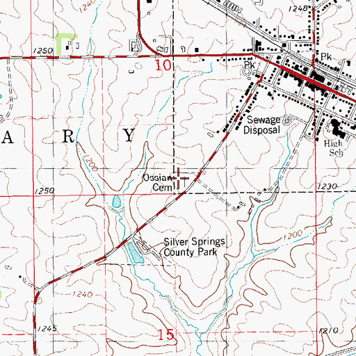 Topographic Map of Ossian Community Cemetery, IA