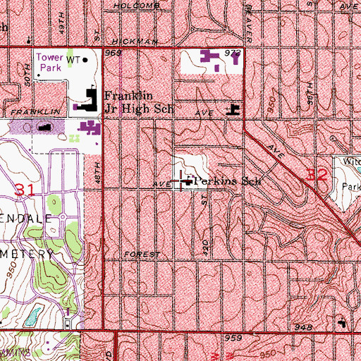 Topographic Map of Perkins Elementary School, IA