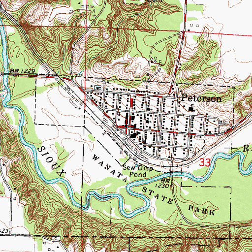 Topographic Map of Peterson, IA