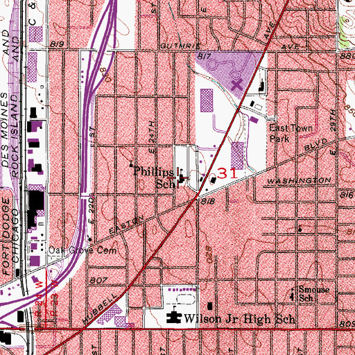 Topographic Map of Phillips Elementary School, IA