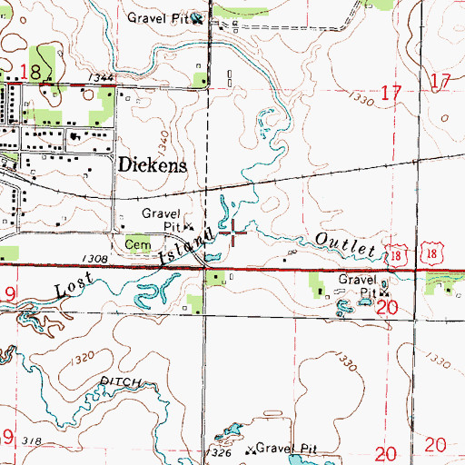 Topographic Map of Pickerel Run, IA