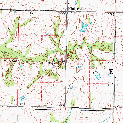 Topographic Map of Platteville Cemetery, IA
