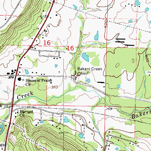 Topographic Map of Bakers Creek Cemetery, AR