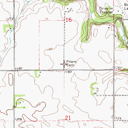 Topographic Map of Priem Cemetery, IA