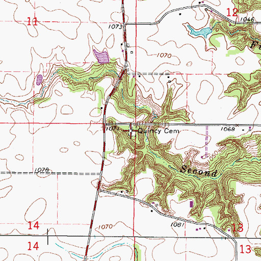 Topographic Map of Quincy Cemetery, IA