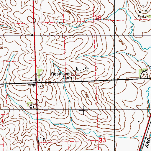 Topographic Map of Resthaven Cemetery, IA