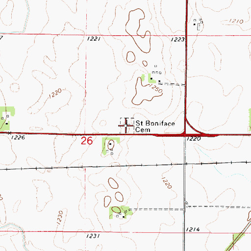Topographic Map of Saint Boniface Cemetery, IA