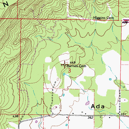 Topographic Map of Barnes Cemetery, AR