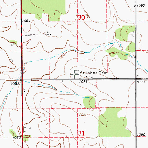 Topographic Map of Saint Johns Cemetery, IA