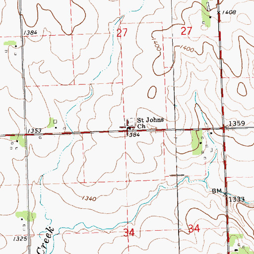 Topographic Map of Saint Johns Church, IA