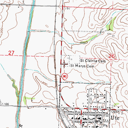 Topographic Map of Saint Marys Cemetery, IA