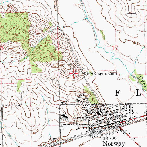 Topographic Map of Saint Michaels Cemetery, IA
