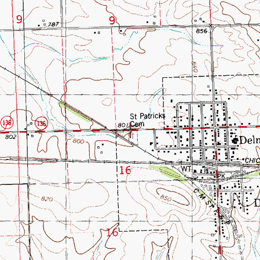 Topographic Map of Saint Patricks Cemetery, IA