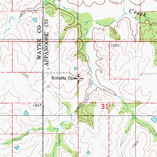 Topographic Map of Schultz Cemetery, IA