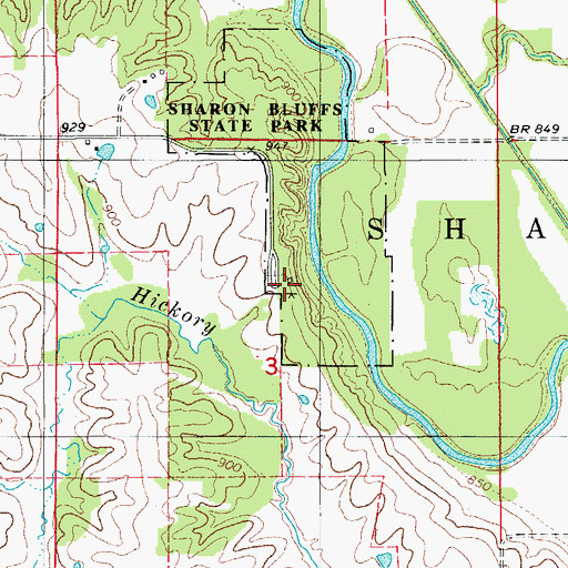 Topographic Map of Sharon Bluffs State Park, IA