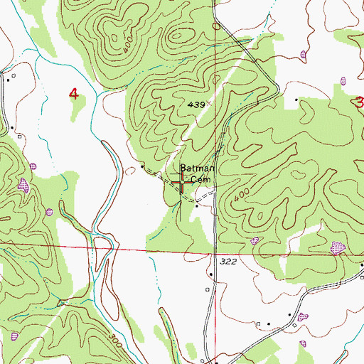 Topographic Map of Batman Cemetery, AR