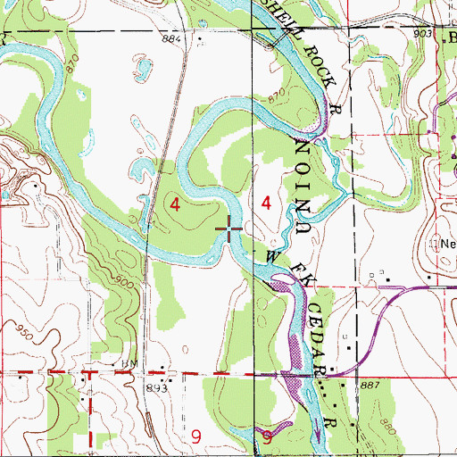 Topographic Map of Shell Rock River, IA