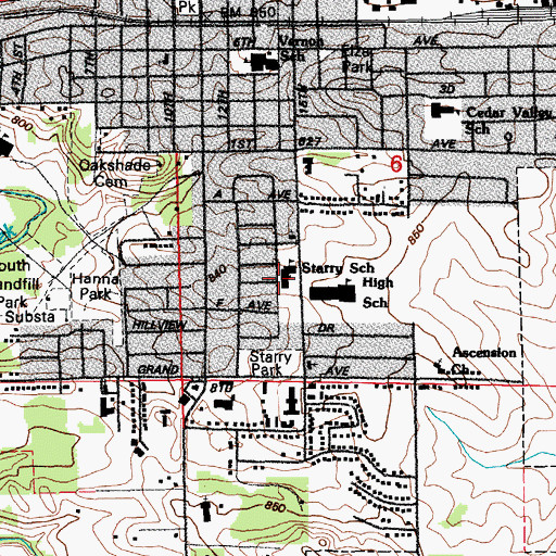 Topographic Map of Starry Elementary School, IA