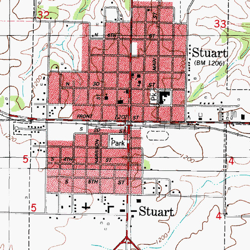 Topographic Map of Stuart, IA