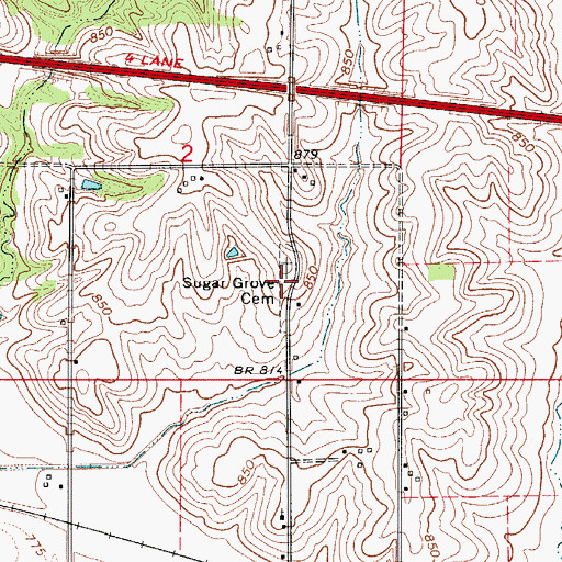 Topographic Map of Sugar Grove Cemetery, IA