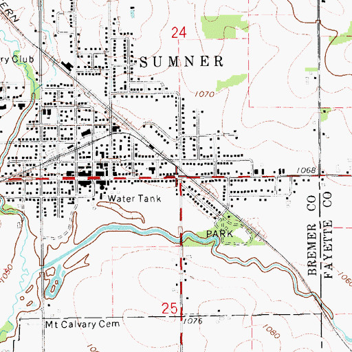 Topographic Map of Sumner, IA
