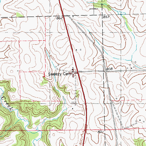 Topographic Map of Sweezy Cemetery, IA
