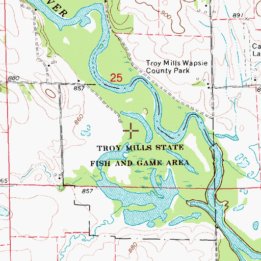 Topographic Map of Troy Mills State Fish and Game Area, IA