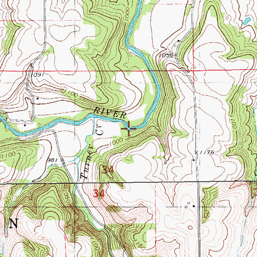 Topographic Map of Turner Creek, IA