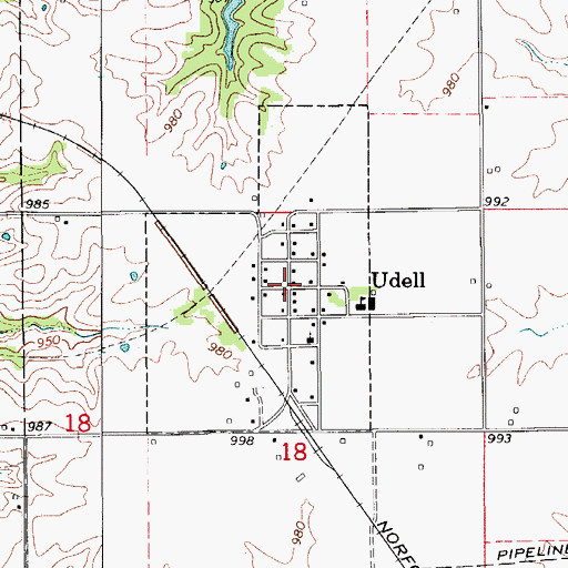Topographic Map of Udell, IA