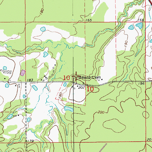 Topographic Map of Beard Cemetery, AR